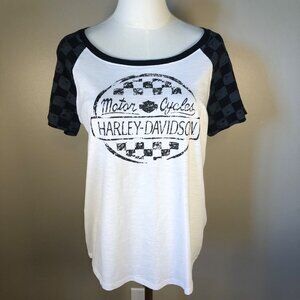 Harley-Davidson Genuine MotorClothes White T-Shirt Checkered Short Sleeves Sz S
